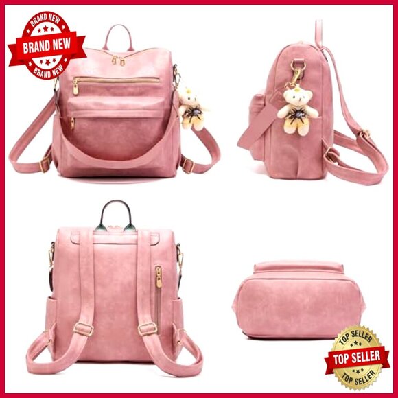 Large Vegan Leather Backpack Purse Set with Wallet, Adjustable Straps, 9 main image 4